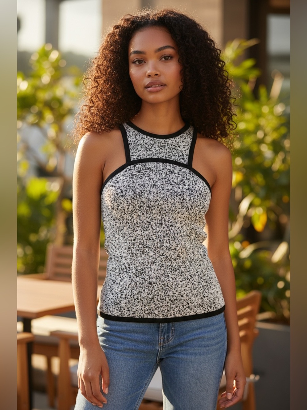 Robert Rodriguez Knit Sweater Tank Top Black White Textured Size XS
